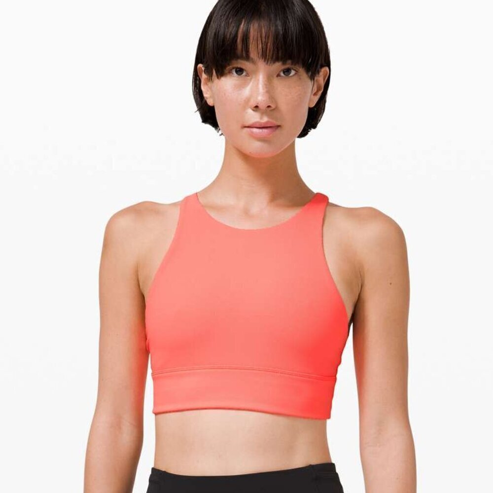 Lululemon Energy Bra High Neck Long Line Rib *Medium Support, B–D Cup - 6 Sunset - Picture 1 of 6